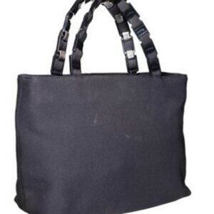 Salvatore Ferragamo Black Nylon Signature Links Shoulder Bag Purse Handbag